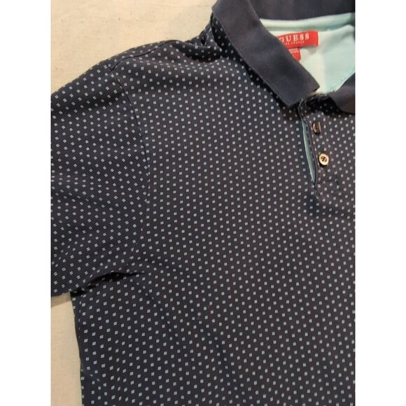 Guess Men's Short Sleeve Polo Shirt Geometric pattern Blue Large - Picture 4 of 9